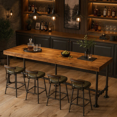 70.87" Solid Wood Bar Table for 6-8 People, Industrial Counter Height Pub Table
