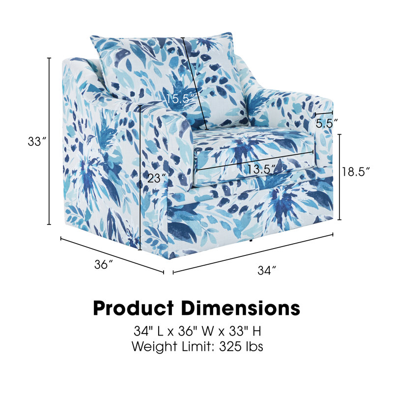 Ensemble de canapé et de chaise pivotante en tissu de polyester 2 pièces Jakeira Camreon, Bleu / blanc