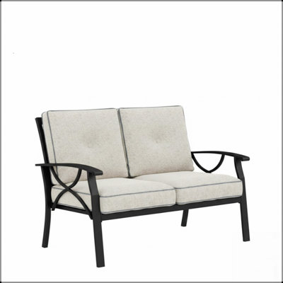 48-Inch All-Weather Metal Loveseat With Plush Gray Cushions For Outdoor Comfort And Durability