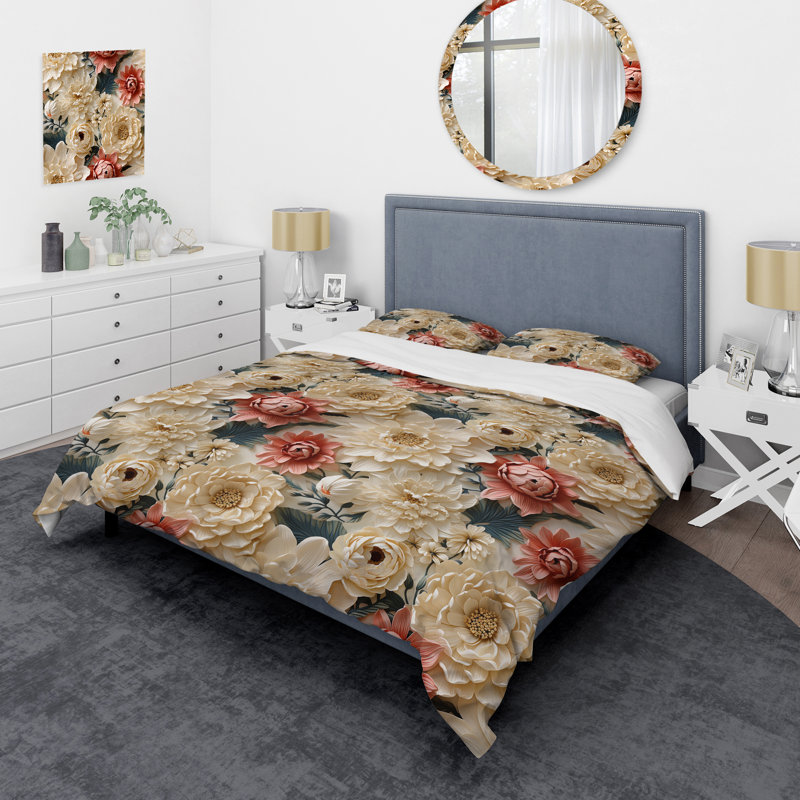 Radiant Lace Inspired Floral Botanic - Ensemble de housse de couette floral - Polyester microfibre