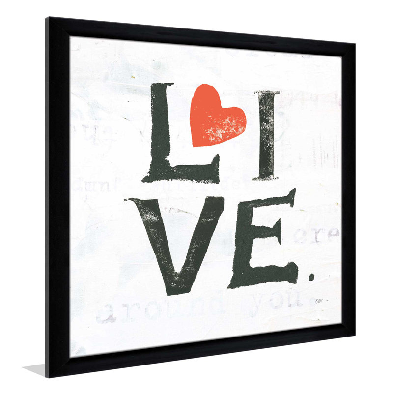 « Live », art textuel, H 21,5 po x l 21,5 po x P 0,75 po, Cadre noir