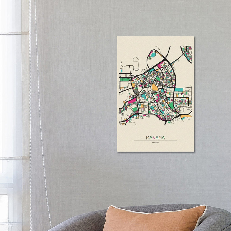 Manama, Bahrain Map by Ayse Deniz Akerman - Wrapped Canvas Print, 66.04 cm H x 45.72 cm W x 1.91 cm D