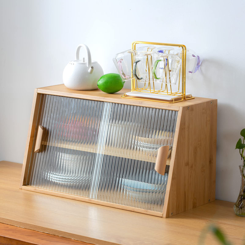 Modern Bamboo Kitchen Sideboard With Adjustable Shelves - Stylish Storage For Home Bar