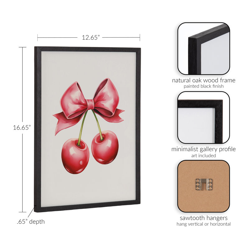 «Coquette Preppy Retro Girly Red Pink Bow Cherries» par The Creative Bunch Studio, reproduction d'art encadrée, Cadre noir