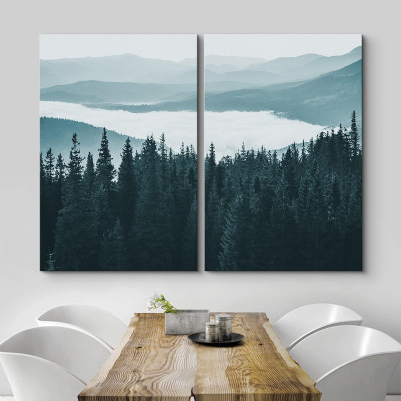 «Pine Tree Forest Mountain Range Valley Nature Landscape», impression sur toile, 2 pièces, Toile tendue