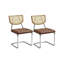Kitchen Dining Room Set of 2 Chairs  Brown with Rattan Backrest Upholstered Seat