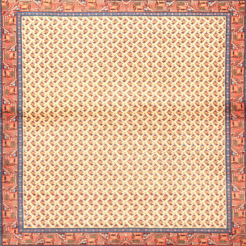 Tapis géométrique beige / rouge, Carré 4 pi