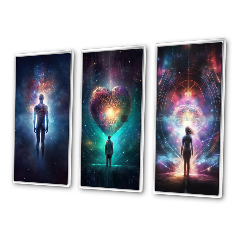 «Etheral Body Glowing Light Awakening III», 3 pièces, Cadre flottant blanc, H 20 po x l 36 po