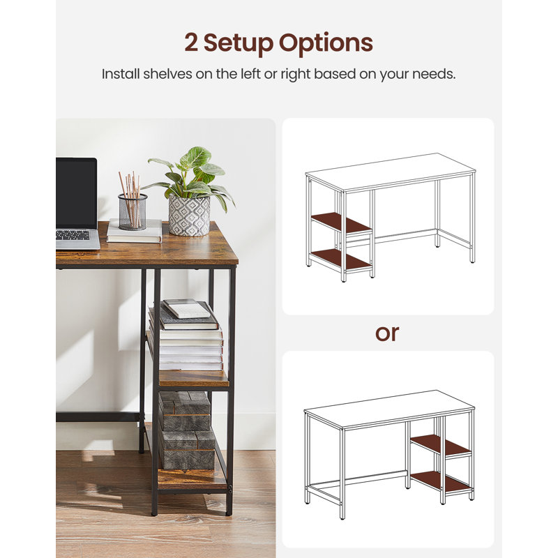 Alaudin Metal Base Computer Desk, Rustic Brown/Black