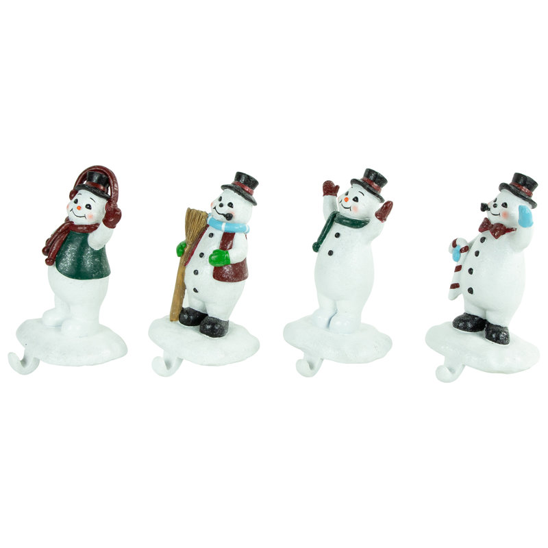 Set Of 4 Glittered Snowman Christmas Stocking Holders 6.75"