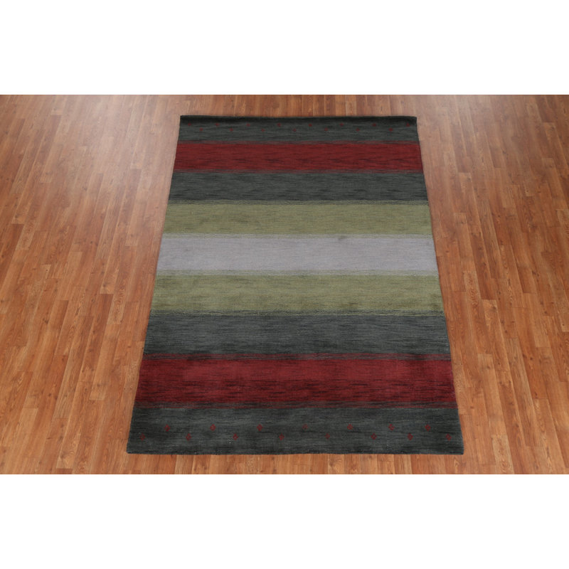 Tapis oriental rayé Gabbeh noué à la main 6 x 8