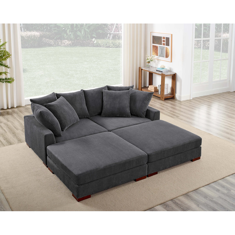 Canapé modulaire 4 pièces Ashon, Velours côtelé gris foncé