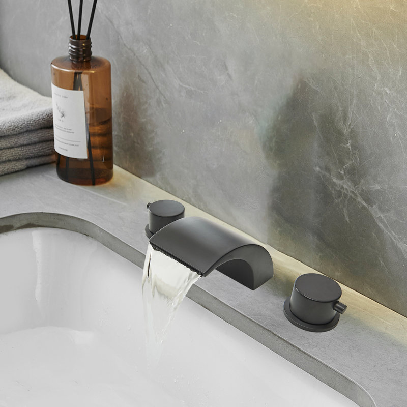 8 po Robinet de salle de bain à 2 poignées avec lumière DEL, Noir mat