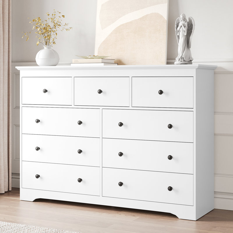 Dresser, 55" W Double Dresser For Bedroom, Blanc, 9