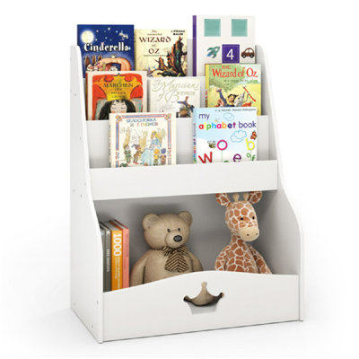 Kids 3-Tier Bookshelf Toy Storage Organizer with Hidden Space, Wooden Bookcase for Kids Room