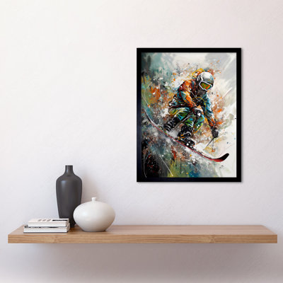 Skier Skiing Winter Sport Paint Splat - Picture Frame Rectangle Print