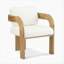Ensemble de 2 chaises de salle à manger avec dossier coussiné, tissu blanc bouclé, structure en bois massif de couleur naturelle-14455246-14455242