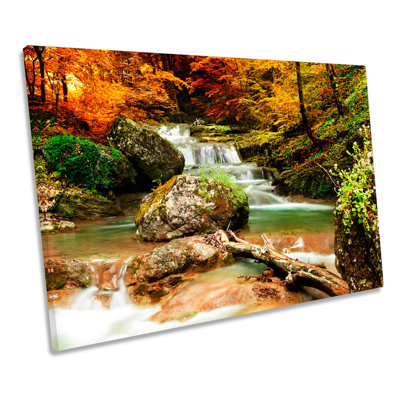 X0181 Autumn Forest Landscape River Waterfall - Wrapped Canvas Art Prints