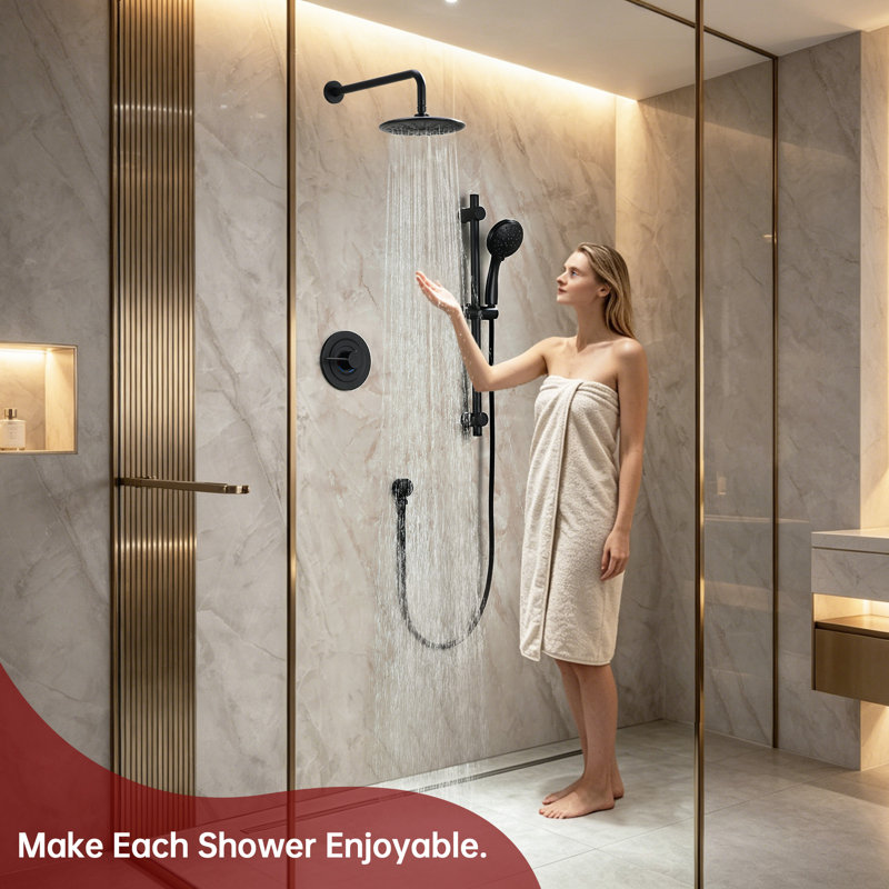 SUMERAIN Rain Bathroom Complete Shower System with 3 Setting Spray Handheld Shower, Shower Faucet Set with Slide Bar