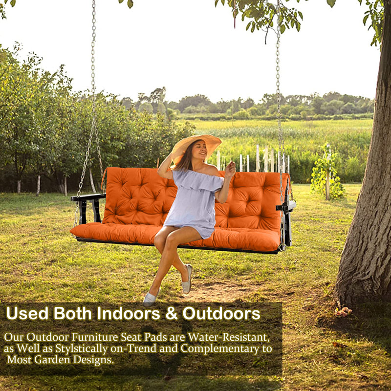 2-3 Seat Swing Replacement Cushion, Outdoor Bench Cushions With Backrest Thicken 4", Orange, 60" W x 20" D