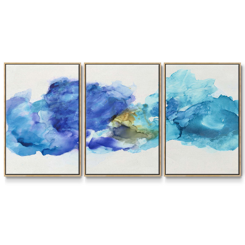 Waterscape I, ensemble de 3 toiles encadrées, H 36 po x l 72 po, Bois naturel
