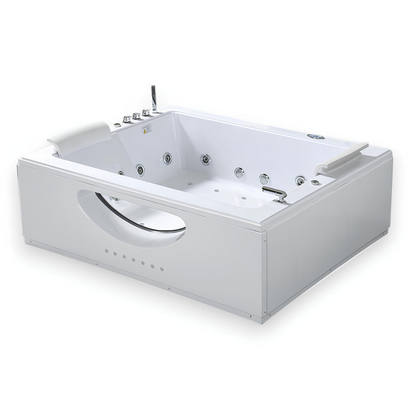 BALI 70" x 58" 2-Person Whirlpool Bathtub with Dual Pump, Chromotherapy & Glass Front Panel