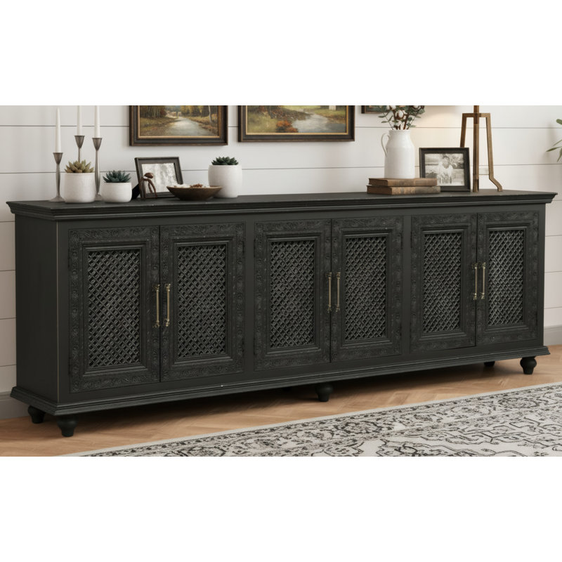 6-door Carved Solid Wood Sideboard, Black