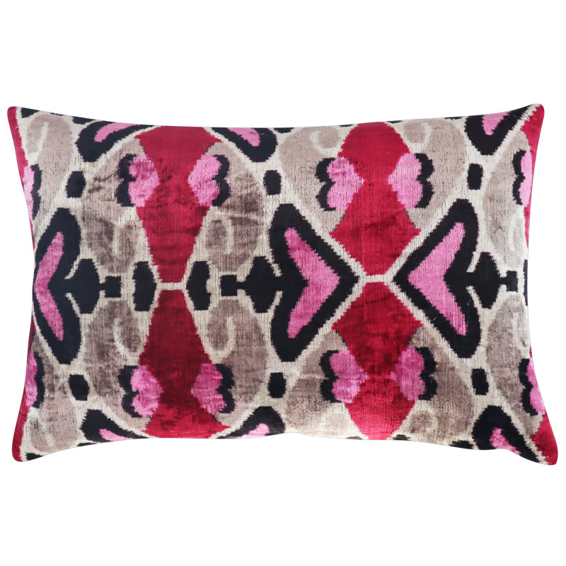 Abstract Velvet Throw Pillow, Red Geometric Shapes