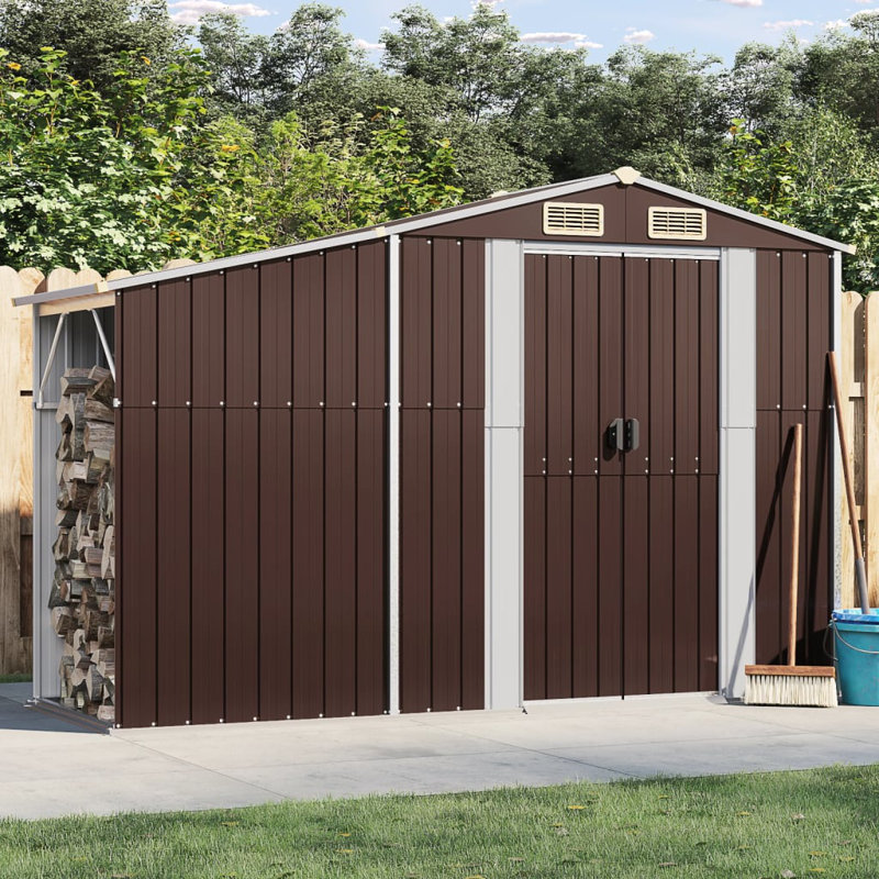 Brytanni Garden Shed Outdoor Storage Shed Patio Yard Tool Shed Galvanised Steel, Brown