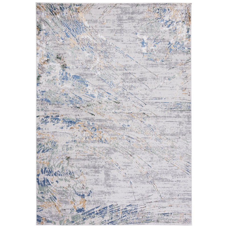 Tapis gris / turquoise Wayde, Rectangle 5 pi 5 po x 7 pi 7 po