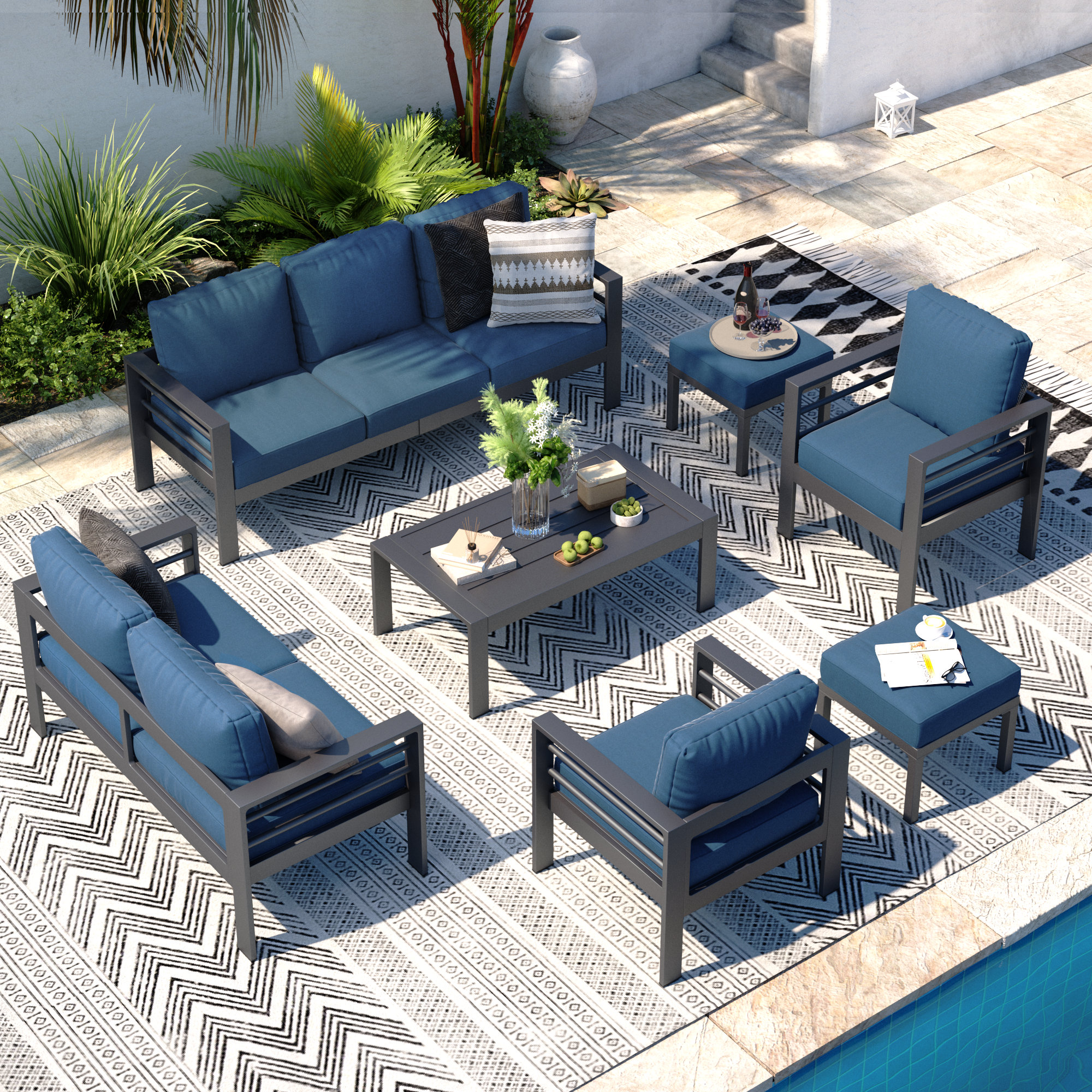 Ottomans Wicker Patio Furniture Cushions Tangkula Set Of Outdoor - Main Image