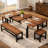 6-8 Person Extendable Dining Table Set, Rectangle Table, 2 Long and 2 Short Benches, Walnut Wood Top-370005143