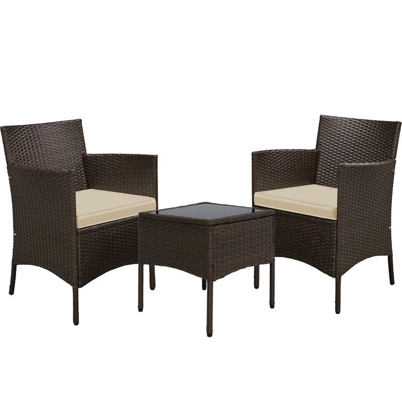 Argonne 2 Seater Rattan Conversation Set, Brown/Khaki
