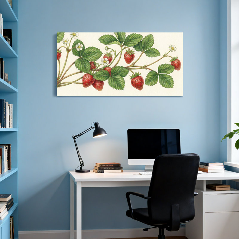 Plantes et fleurs fraise avec feuilles et fleurs, H 28 po x l 58 po