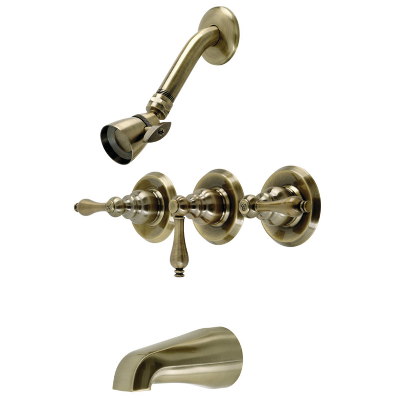 Kingston Brass Victorian Triple-Handle Tub and Shower Faucet, Antique Brass
