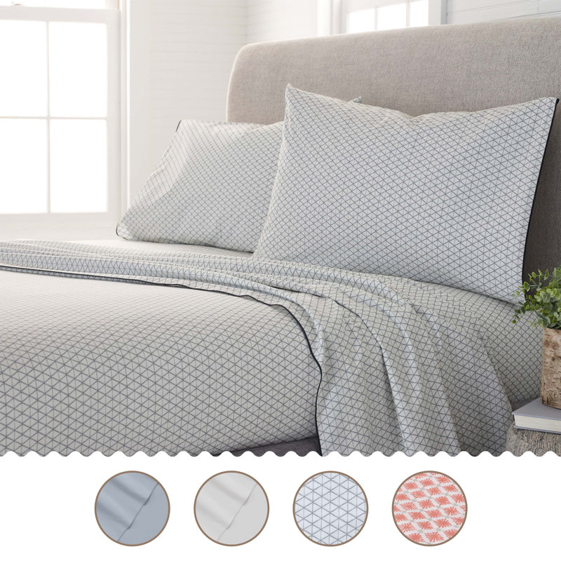 Comfort Wash 200 Thread Count Geometric 100% Cotton Percale Sheet Set, Twin Sheet Set + 1 Fitted Sheet + 1 Pillowcase, Gray