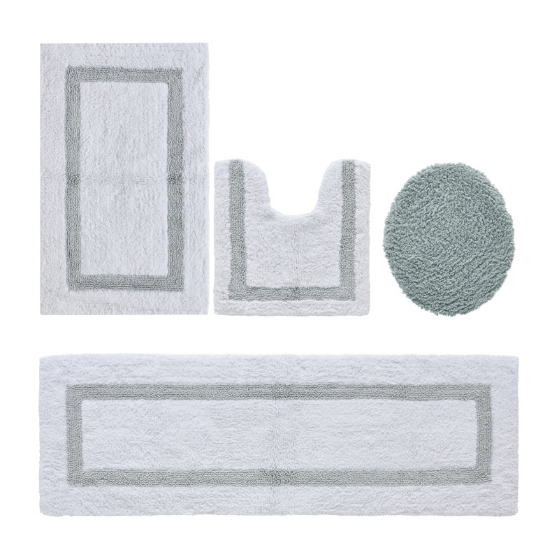 Ensemble de tapis pour salle de bain 4 pièces 100% coton 2370 g / m² Arth certifié OEKO-TEX®, tapis de salle de bain très moelleux, super absorbant, réversible, lavable à la machine, confort spa, blanc / bleu