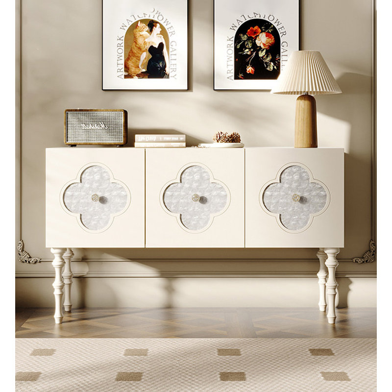 Console chic pour vestibule à motif quadrilobe, H 33,46 po x l 55,12 po x P 15,75 po, Blanc