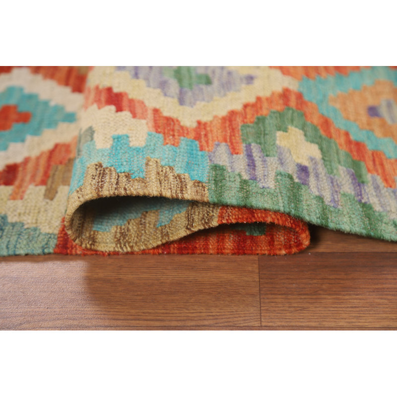 Geometric Kilim Reversible Wool Area Rug 5x6