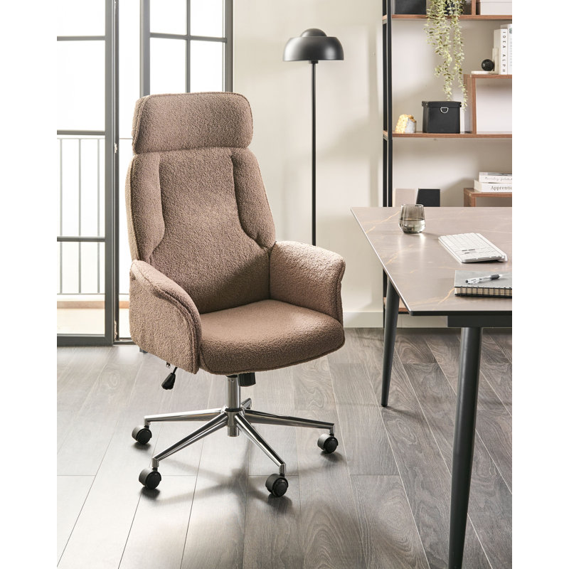 Office Chair with Headrest, Brown Boucle