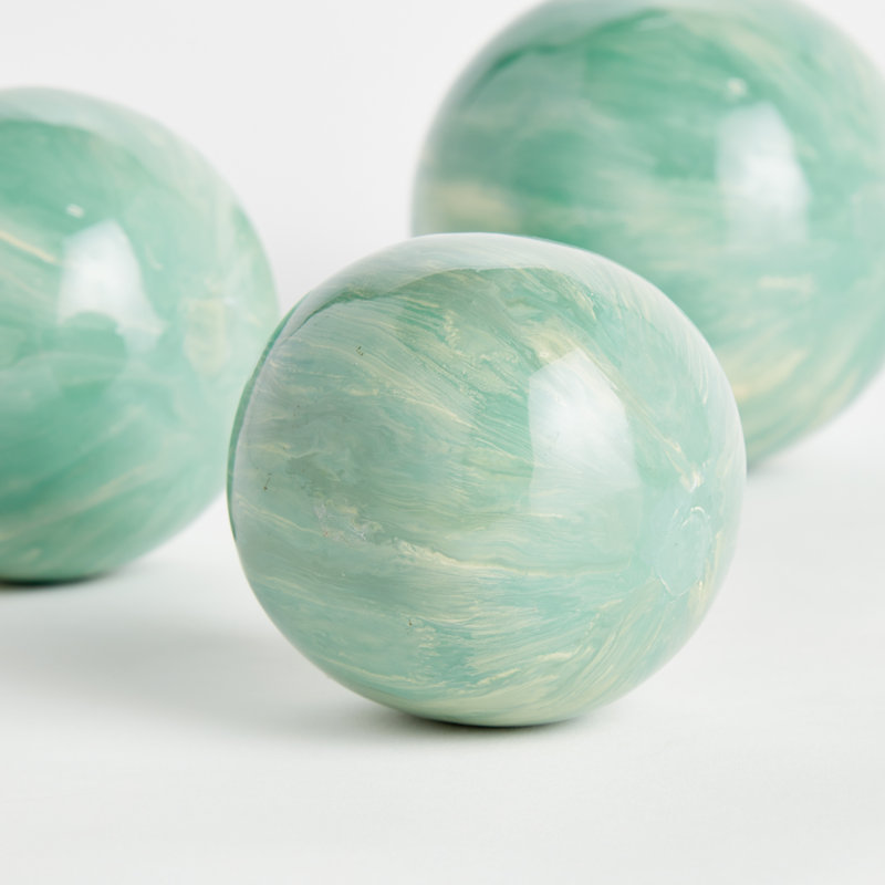 Orbis Enameled Iron Hand-Painted Orb in Icy Blue Small, 4" H x 4" W x 4" D, Icy Blue