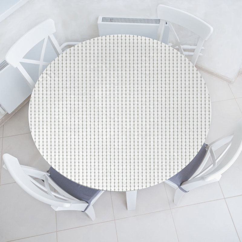 Ebern Designs Abstract Fitted Round Tablecloth White Pale Reseda Green, 67.72" Round