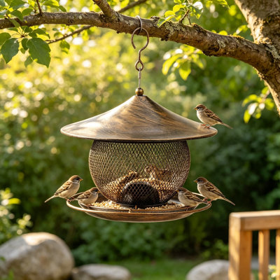 Wild Bird Feeder, Round Lantern-Shaped Hanging Bird Feeder for Outside, Heavy Duty Metal Garden Bird Feeder with Anti-Rust Coating