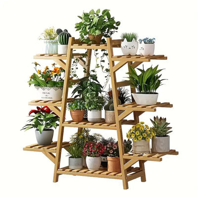 [1pc Bamboo Plant Stand] 1pc Modern Bamboo Corner Plant Stand | Tall Multi-layer Indoor Succulent & Climbing Flower Rack | For Living Room, Floor Storage Organizer, Box, Cabinet, Outdoor Storage