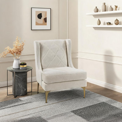 Fauteuil d'appoint à oreilles 36 pouces de luxe moderne beige chaud en chenille beige