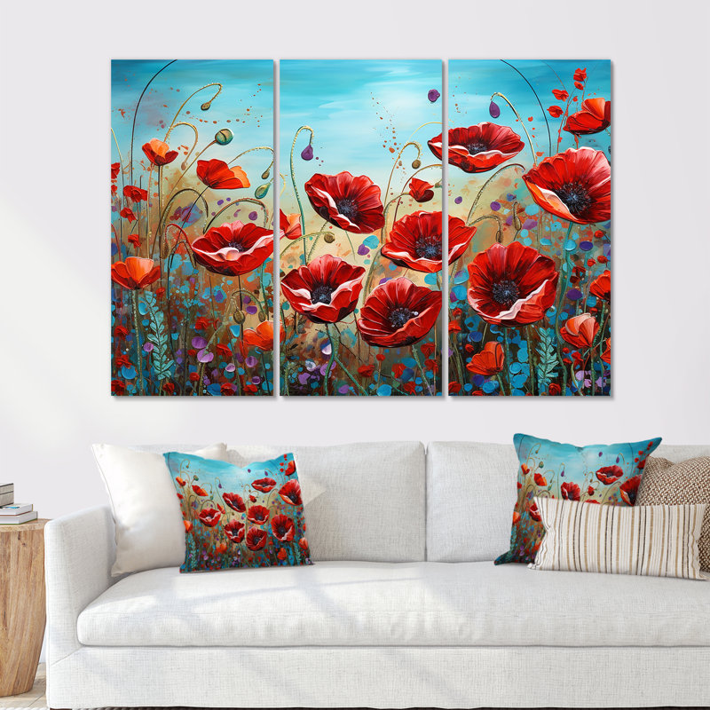 «Red Poppies Blossoming III», ensemble d'art sur toile, Toile tendue, H 40 po x l 60 po x P 1 po