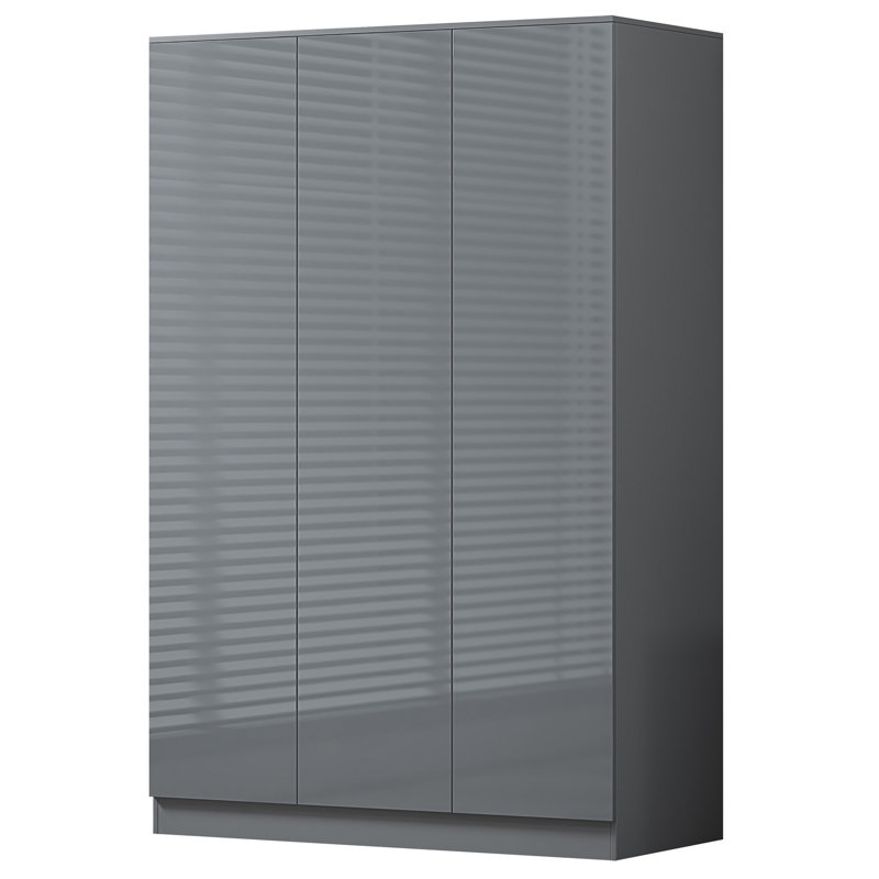 Warren 3 Door Wardrobe - High Gloss Front. Soft-Close Hinged Doors. Modern No-Handle Push-to-Open Feature