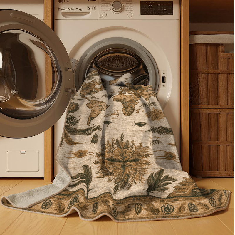 Tapis brun lavable à la machine, Carré 5 pi