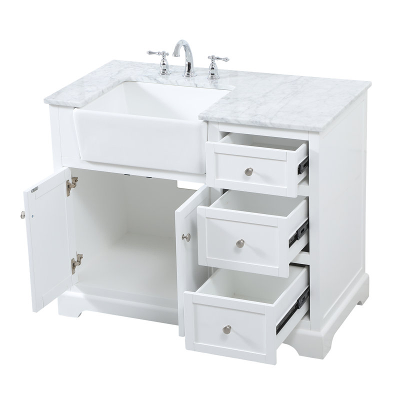 Pardue 42'' Single Bathroom Vanity with Marble Top, White