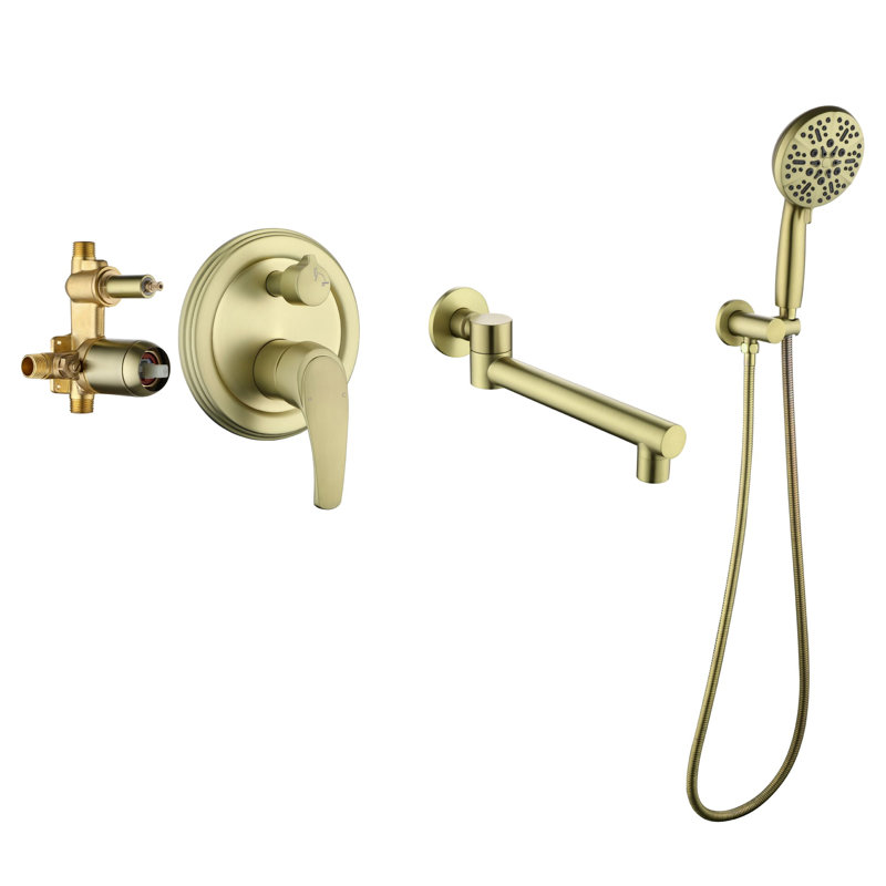 1 Handle Wall Roman Tub Faucet with Diverter, Brushed Gold